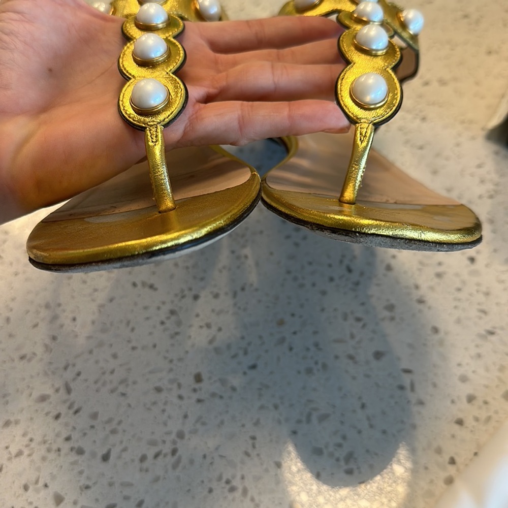 Gucci sandal faux Pearl leather/silk t strap with box and dustbags 38.5 - Picture 11 of 12